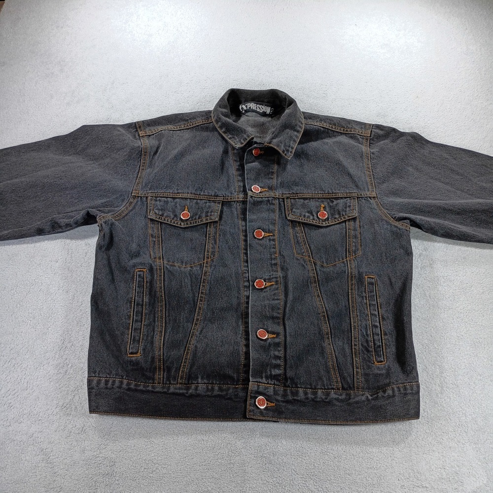 Expression Mens Denim Trucker Jacket Black Wash XL Contrast Stitching